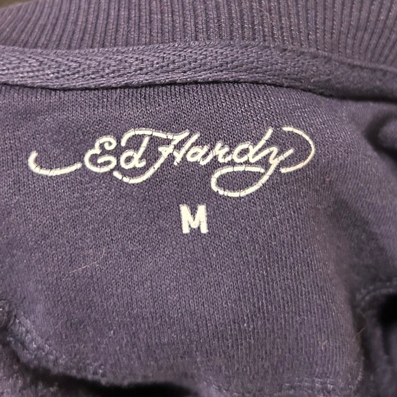 Ed Hardy Navy Blue Cropped Sweatshirt Koi Fish Tattoo Graphic Y2K Womens Medium - Picture 4 of 7